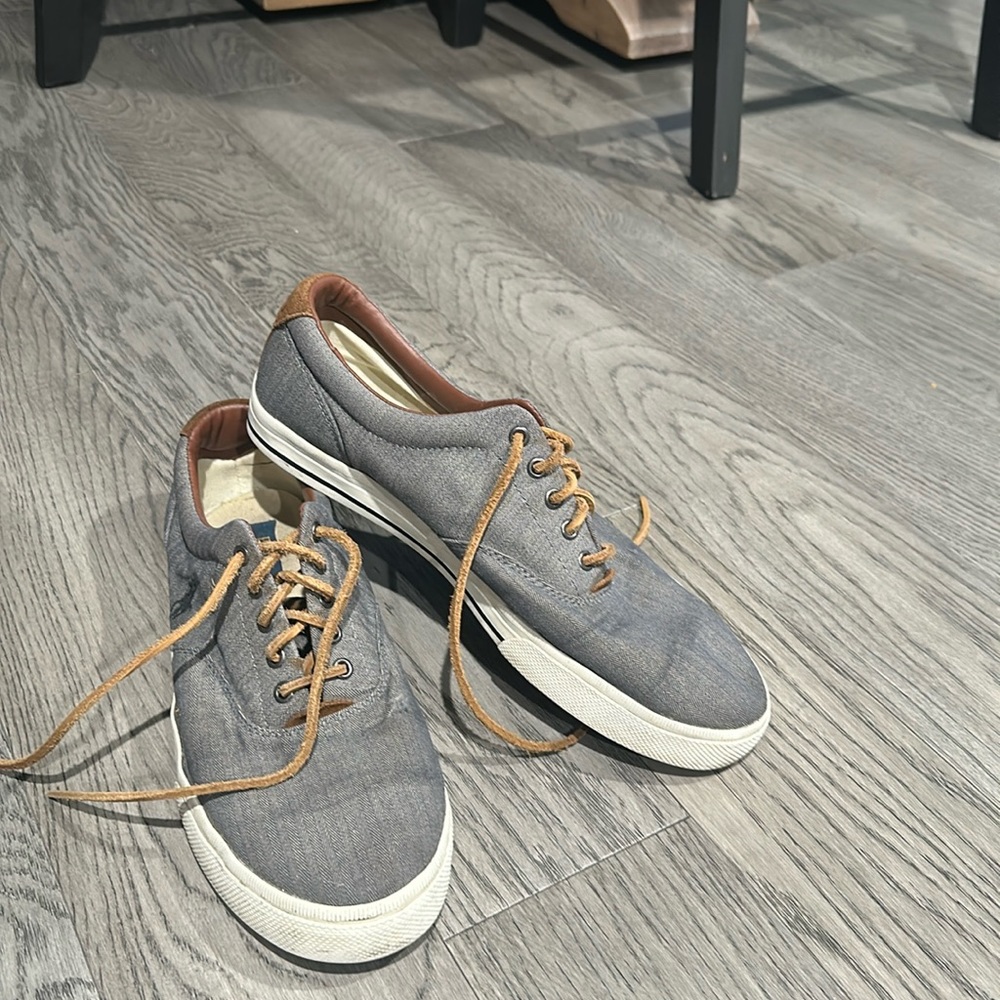 Polo fabric and leather lace up shoes